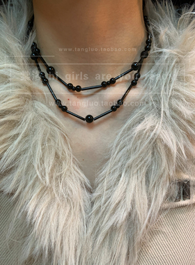 冷淡风一条式黑色串珠锁骨链女双层叠戴颈链高级感日常百搭项圈潮