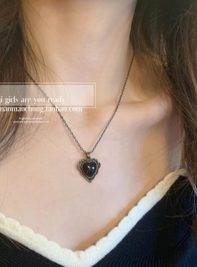 猪鼻子爱心项链黑桃心古着项链