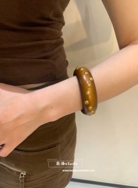 棠洛 木质铆钉手镯女古早感复古手环窄款波西米亚风个性手饰品潮