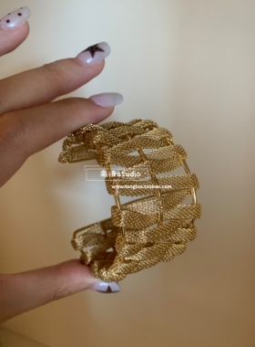棠洛 中古vintage金色编织网手镯女波西米亚宽版可调节手环高级