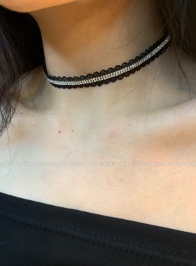 棠洛 原创黑色软蕾丝闪钻choker颈链女辣妹甜酷感锁骨链贴肤项圈