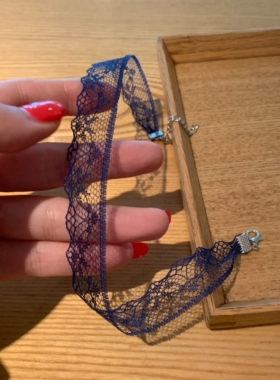 蓝色梦境 贴肤蕾丝叠戴尖晶石choker颈链辣妹项圈小众颈带锁骨链