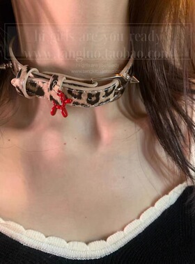 拉菲红豹纹choker项圈女