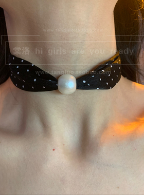 棠洛 小众波点丝巾choker颈链女个性独特布艺锁骨链短款毛衣链潮
