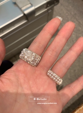 珠光山茶花 手工拉丝镂空珍珠戒指女高级冷淡风食指戒指开口可调
