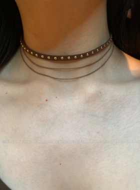 【棠洛】一条三层麂皮铆钉choker颈链女甜酷小众多层叠戴锁骨链潮