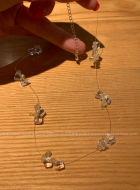 棠洛 绿色玉石间隔异形白水晶锁骨链女显白高级感颈链巨好看项链