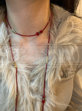 一条式 高级感红色串珠项链女长款贴脖绕颈毛衣链辣妹风颈链2026