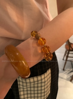 【棠洛】美式琥珀 复古C形半镯手镯女简约高级感秋冬手环叠戴2026
