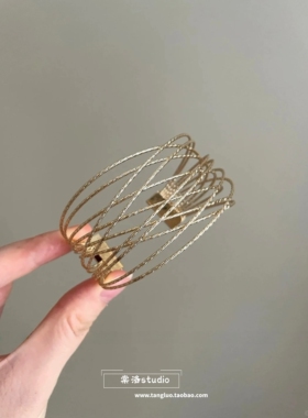 古早千金感 细闪浅金色多层网格手镯女简约个性手环冷淡风高级感