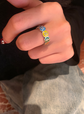 春夏款 彩色克罗十字架戒指女小众高级感戒指甜酷辣妹风2025新潮