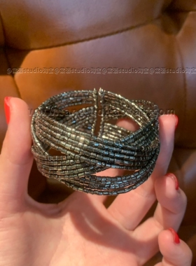 棠洛 Y2K废土米珠串珠手镯女多层编织手环弹力开口可调节复古手链