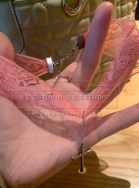 「美人祭 」原创款粉色蕾丝十字架吊坠choker颈链女显白锁骨链潮