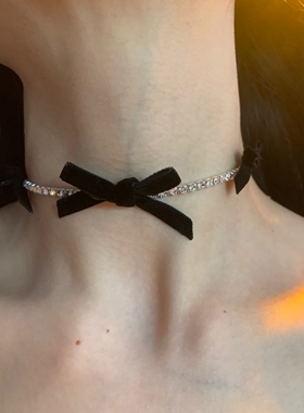 微醺蝴蝶结 闪钻丝绒choker颈链女氛围感细款锁骨链日常百搭颈带