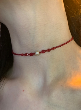 「奥莉千金」红色尖晶石choker颈链女细闪高级感锁骨链显白配饰潮
