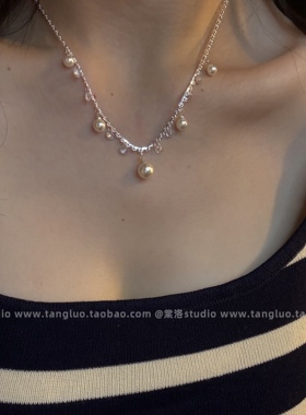古堡回廊 蕾丝珍珠流苏锁骨链女巨好看颈链短款项链晚礼服配饰潮