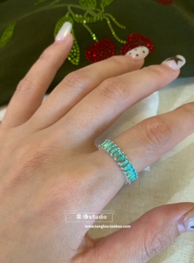 夏日 “薄荷曼波' 显手白的排锆绿色食指戒指女波西米亚风指环潮