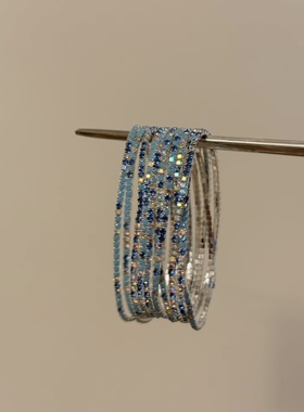 海蓝耶耶 冰透2mm单排镶钻弹力小钻手链女多条叠戴手串显白高级感