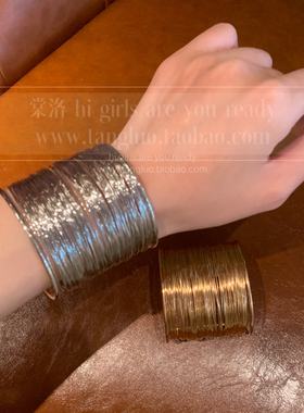 棠洛 欧美ins冷淡风多层钢线手环女辣妹风宽面手镯百搭臂环可调节