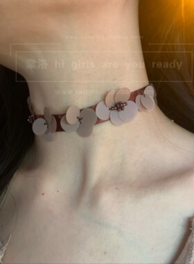 手作款 立体珠片花边choker波西米亚风项圈女废土辣妹配饰高级感