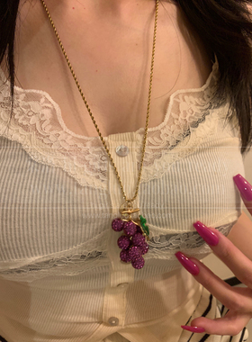 棠洛 细闪水晶球紫色葡萄串项链女小众高级毛衣链秋冬氛围感项链