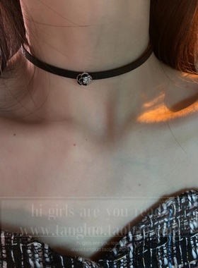 自制精致山茶花choker女黑色