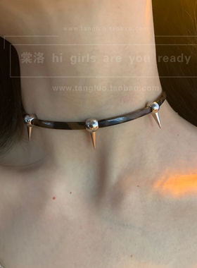 棠洛 软皮革豹纹铆钉choker颈链女小众个性项圈辣妹风颈带短款潮