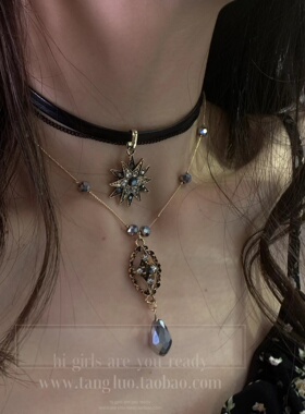缪斯~镶钻芒星水滴项链choker