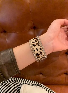 雅丹辣妹 秋冬豹纹闪钻手环女小众y2k手镯波西米亚风手饰品2024潮
