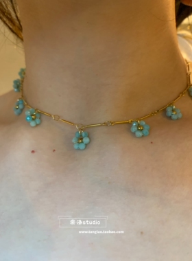 棠洛 草绿天河石花朵串珠锁骨链女波西米亚风素链叠戴项链高级感