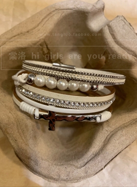 棠洛 美式辣妹风十字架白色多层手镯女小众设计感手环手饰2026爆