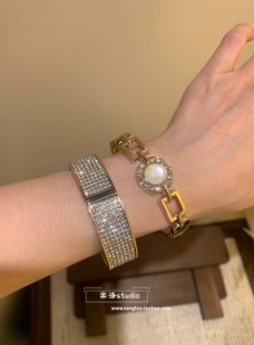 棠洛 vintage古早感金色镂空爆闪手镯女轻奢夸张手环欧美风手饰品