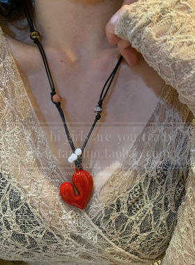 棠洛红色滴釉爱心毛衣链女长款高级感蜡绳项链秋冬辣妹风挂脖配饰
