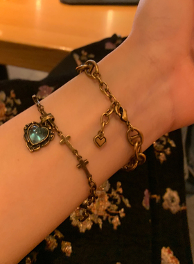 博物馆系列 vintage做旧十字架手链女小众独特手饰品叠戴复古2025