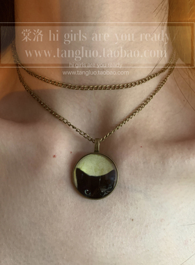 小猫日记 做旧古铜色时光宝石项链女vintage配饰独特长款毛衣链潮