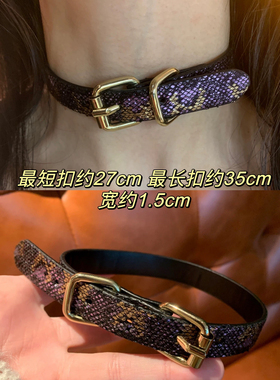 独特浅金紫choker项圈女皮革颈链辣妹y2k亚文化锁骨链高级感2025