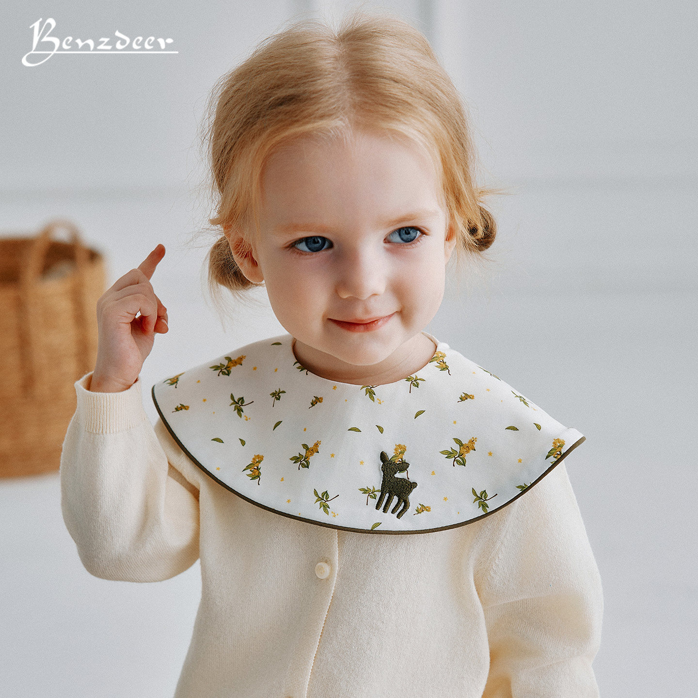 韩国benzdeer 本驰鹿2026春新婴幼儿滚边刺绣围嘴男女宝宝口水巾,淘宝优惠券,粉丝福利购,淘宝优惠卷