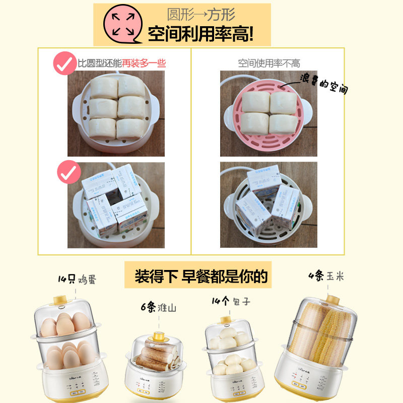 小熊双层小型家用全自动断电蒸蛋器 悦尚电器煮蛋器/蒸蛋器