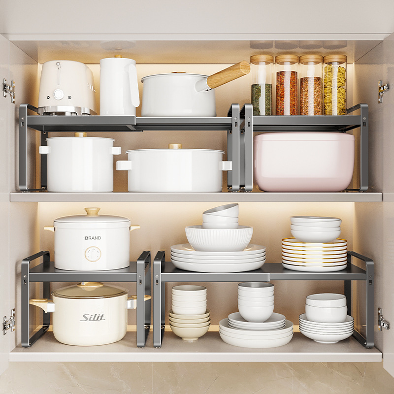 Kitchen storage rack可伸缩厨房置物架台面隔板橱柜子分层柜 - 图0