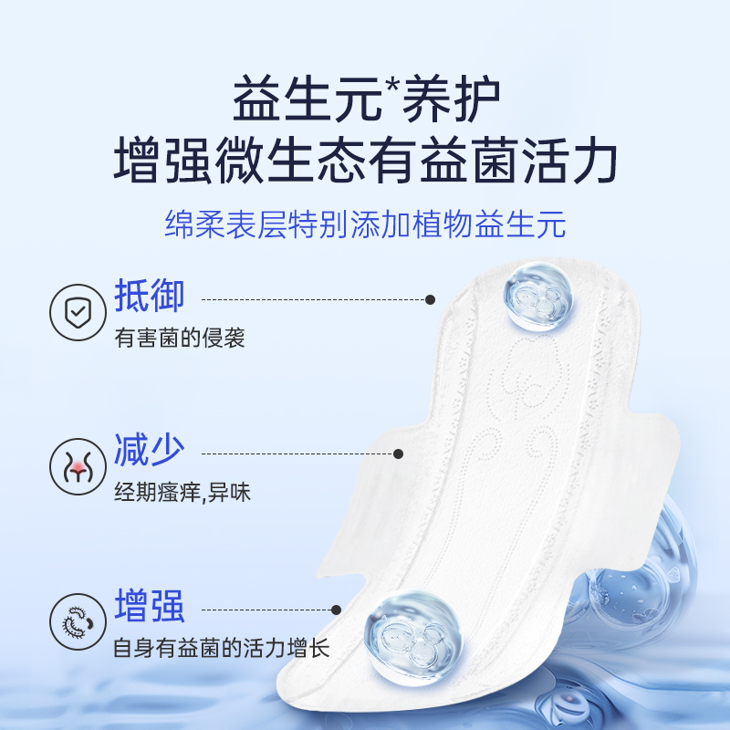妇炎洁益生元零感卫生巾夜用超薄透气干爽防漏亲肤姨妈巾4片*12包