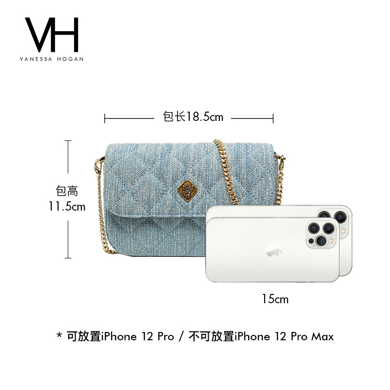 vh新款轻奢菱格纹丹宁牛仔斜挎包 vanessahogan小方包