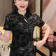 ຮູບແບບໃຫມ່ຂອງຈີນ retro stand collar disc button ເສື້ອທີເຊີດແຂນສັ້ນສໍາລັບແມ່ຍິງ