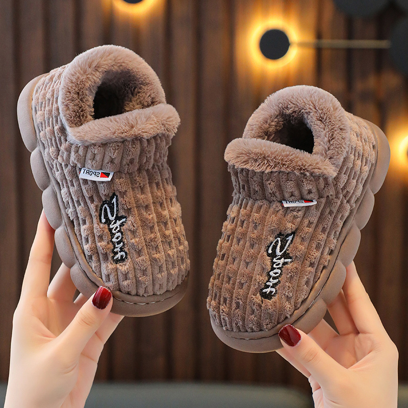 儿童棉拖鞋包跟新款男童秋冬季居家保暖加绒加厚男女童全包跟棉鞋-图0