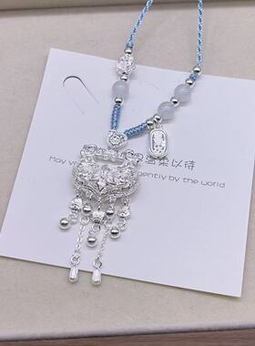 足银999璎珞百合花锁银锁纯银手工项链宝宝平安锁吊坠送女友礼物