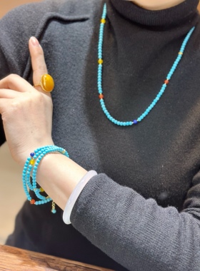 天然绿松石项链多宝新中式国潮毛衣链原创手作小米珠项链叠戴手链
