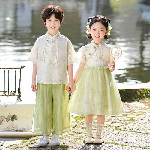 中国风六一儿童古装汉服上春山男女童演出服小学生国学夏季表演服 - 图2
