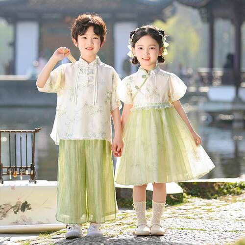 中国风六一儿童古装汉服上春山男女童演出服小学生国学夏季表演服 - 图0