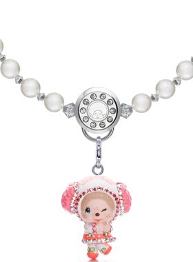 萌趣趣曾称蒙奇奇正品6mm粉色水晶珍珠短项链女锁骨链日韩甜美