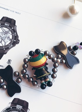 萌趣趣曾称蒙奇奇牙买加黑水晶手链女日韩版简约个性潮人首饰品