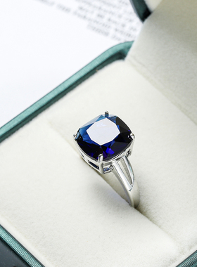 男士铜材质日韩肥正方蓝宝石戒指